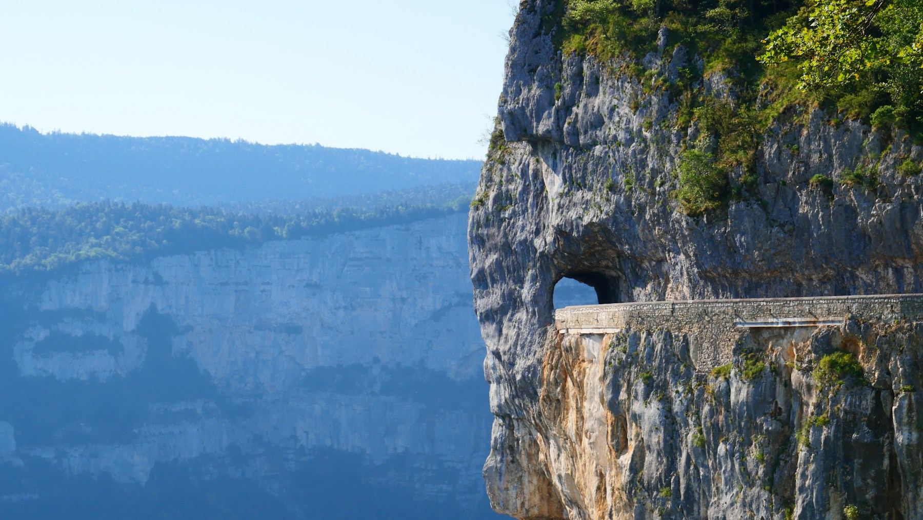 Cliff road and tunnel at Combe Laval in France